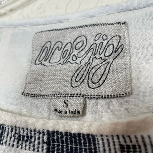 Ace & Jig  Black & White cotton linen mini dress pockets Twee buttons bateau - Picture 10 of 12